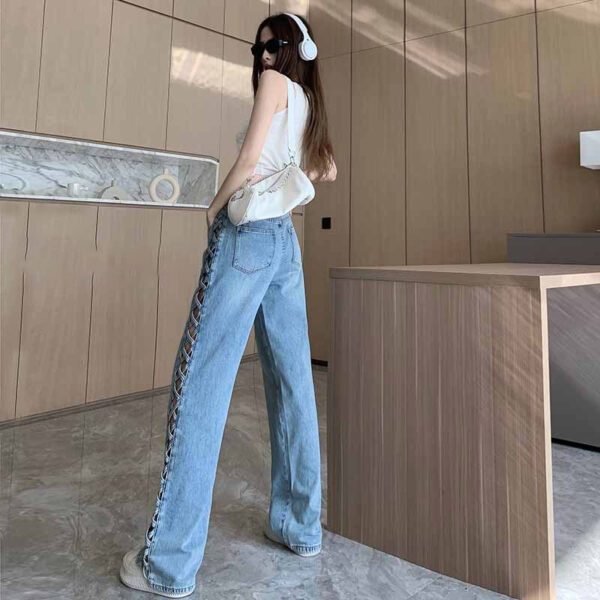 side woven hollow wide-leg jeans women | 1079 - Image 5