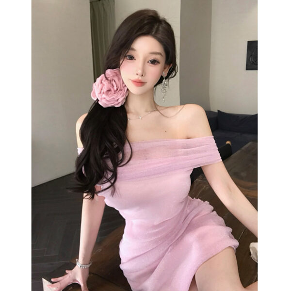 Pure desire hot girl sexy pink one shoulder hip short skirt female niche  dress | 1027 - Image 2