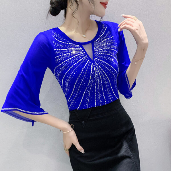 hollow hot diamond versatile slim three-quarter sleeve | 1062 - Image 2