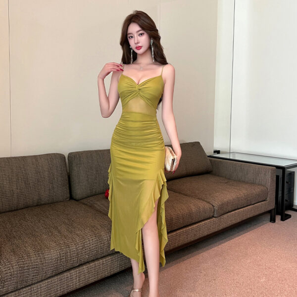 4883 Cross-border foreign trade women's clothing wholesale Southeast Asia sexy long mesh suspender dress low-cut slit long skirt | 1012