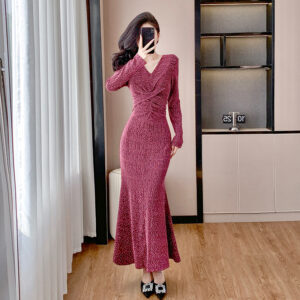 Thirteen Lines of Quality Goddess Temperament High-Grade Dress Fishtail Dress Rhinestone Socialite High-End Dress 5316 | 1003