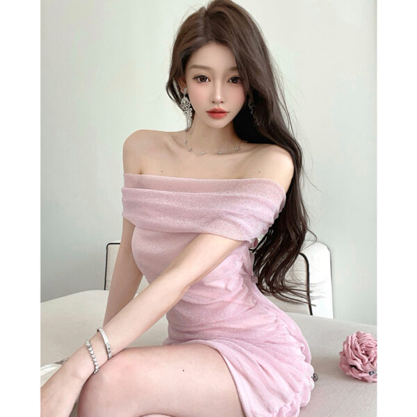 Pure desire hot girl sexy pink one shoulder hip short skirt female niche  dress | 1027 - Image 4
