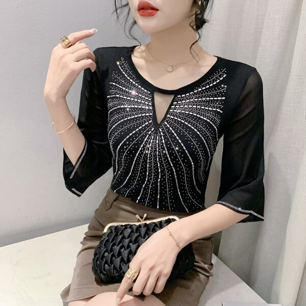 hollow hot diamond versatile slim three-quarter sleeve | 1062