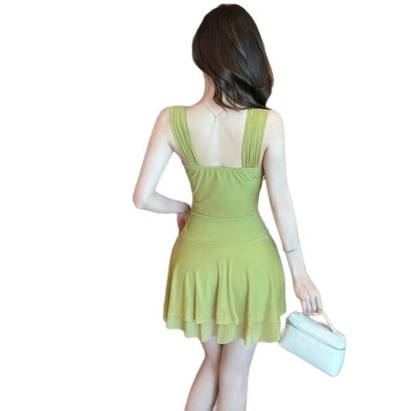 women's low-cut mesh candy-colored ruffled backless slim dress | 1039 - Image 5