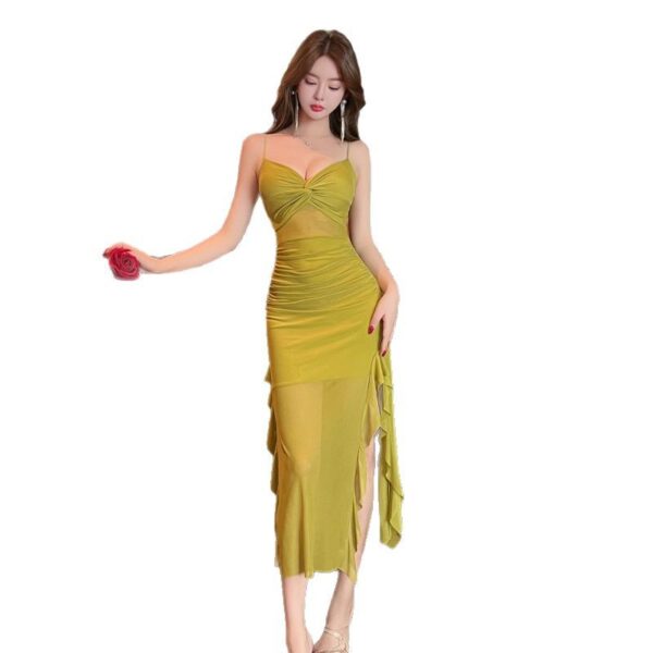 4883 Cross-border foreign trade women's clothing wholesale Southeast Asia sexy long mesh suspender dress low-cut slit long skirt | 1012 - Image 5