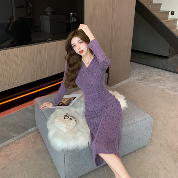 Real Shot Cost-Effective Sexy V-neck Waist-Controlled Slimming Feminine Lace Fishtail Skirt Mid-Length Underwear Dress | 1013 - Image 3