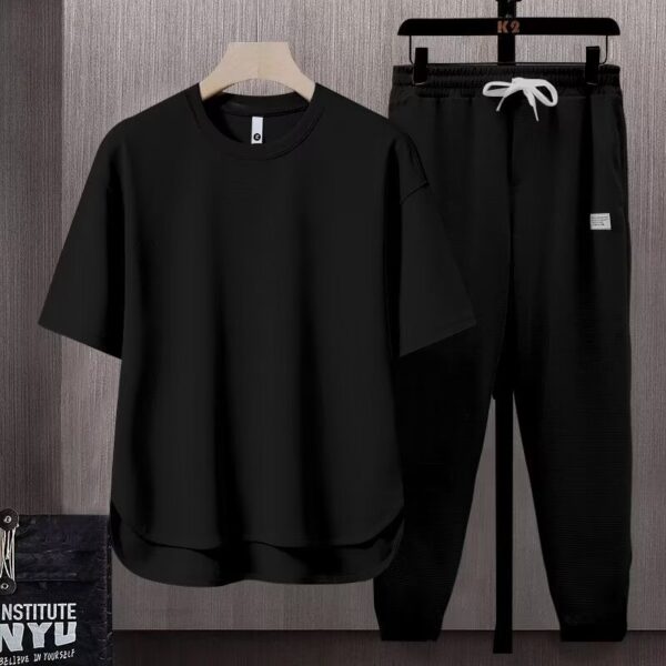 solid color men's T-shirt 2024 summer Japanese trend ins short-sleeved trousers two-piece suit | 1023 - Image 2