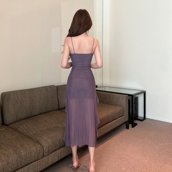4883 Cross-border foreign trade women's clothing wholesale Southeast Asia sexy long mesh suspender dress low-cut slit long skirt | 1012 - Image 4