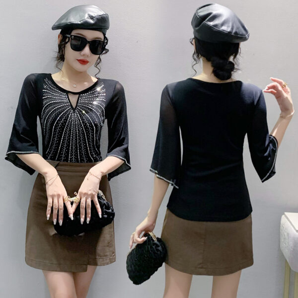 hollow hot diamond versatile slim three-quarter sleeve | 1062 - Image 3
