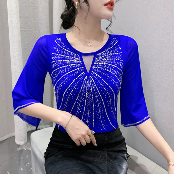 hollow hot diamond versatile slim three-quarter sleeve | 1062 - Image 4