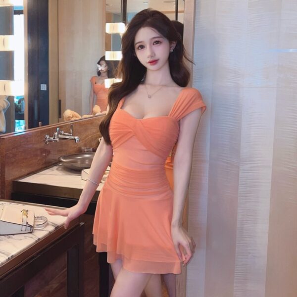 women's low-cut mesh candy-colored ruffled backless slim dress | 1039 - Image 4