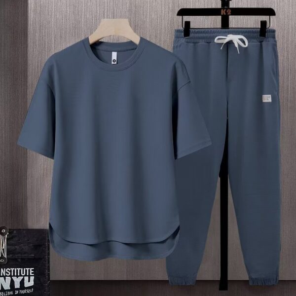 solid color men's T-shirt 2024 summer Japanese trend ins short-sleeved trousers two-piece suit | 1023 - Image 4
