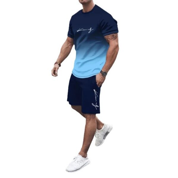 3D Digital Printing Simple Letter Gradient T-shirt Two-piece Suit Men | 1121 - Image 5