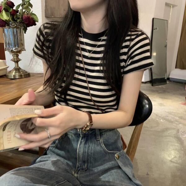 Sense Short Sleeve T-Shirt Women's American Retro Student Trim Top | 9001