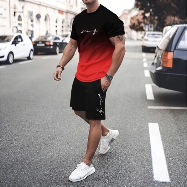 3D Digital Printing Simple Letter Gradient T-shirt Two-piece Suit Men | 1121 - Image 3