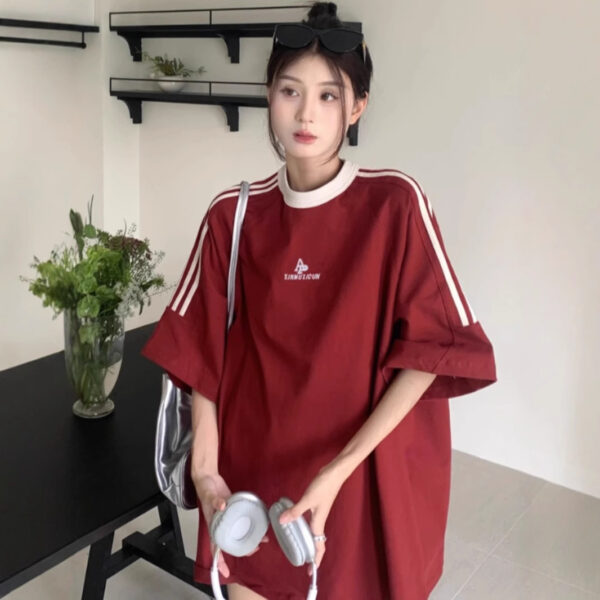 Cotton Korean version of the student design sense niche shoulder T-shirt | 8504 - Image 2