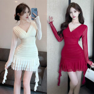 irregular short skirt, ruffles, big swings, night suspenders, tassel dresses | 8015