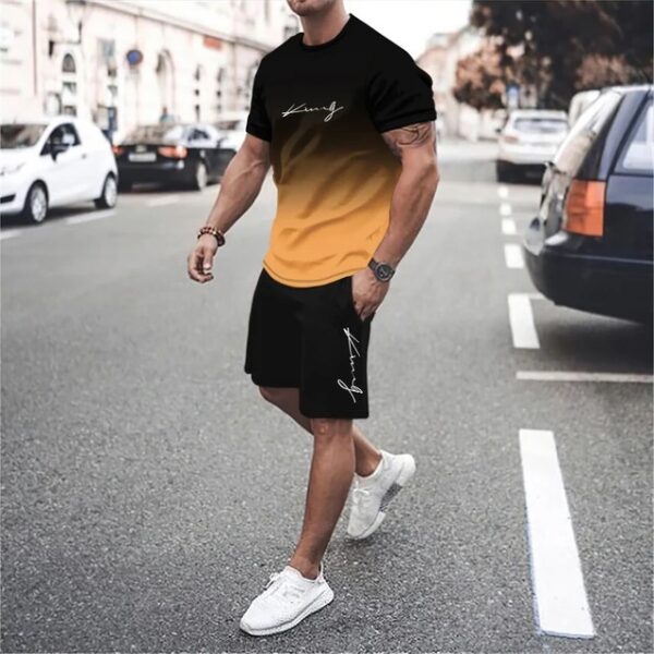 3D Digital Printing Simple Letter Gradient T-shirt Two-piece Suit Men | 1121 - Image 4
