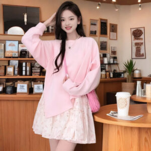 Sweatshirt Fake Two Pieces Casual Loose Sweatshirt Dress Women | 8013