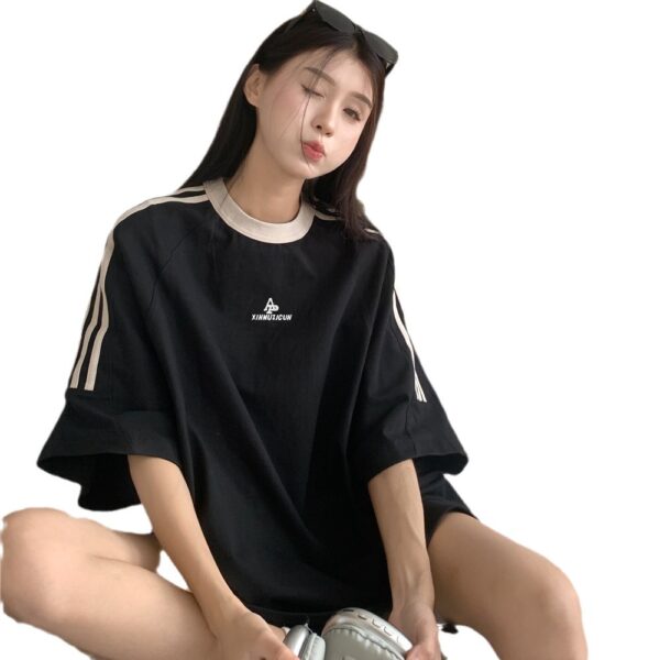 Cotton Korean version of the student design sense niche shoulder T-shirt | 8504 - Image 5