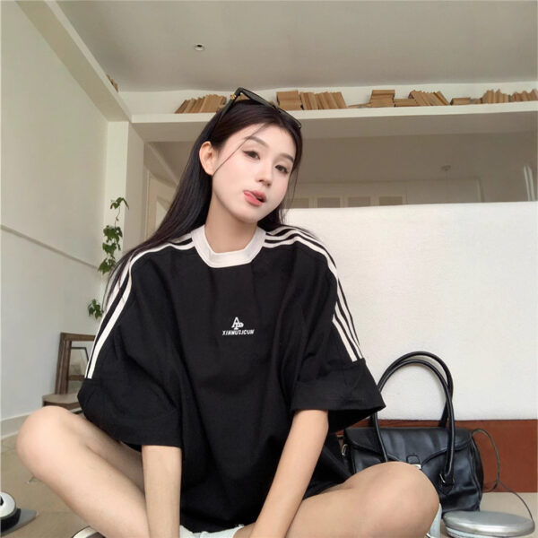 Cotton Korean version of the student design sense niche shoulder T-shirt | 8504 - Image 4