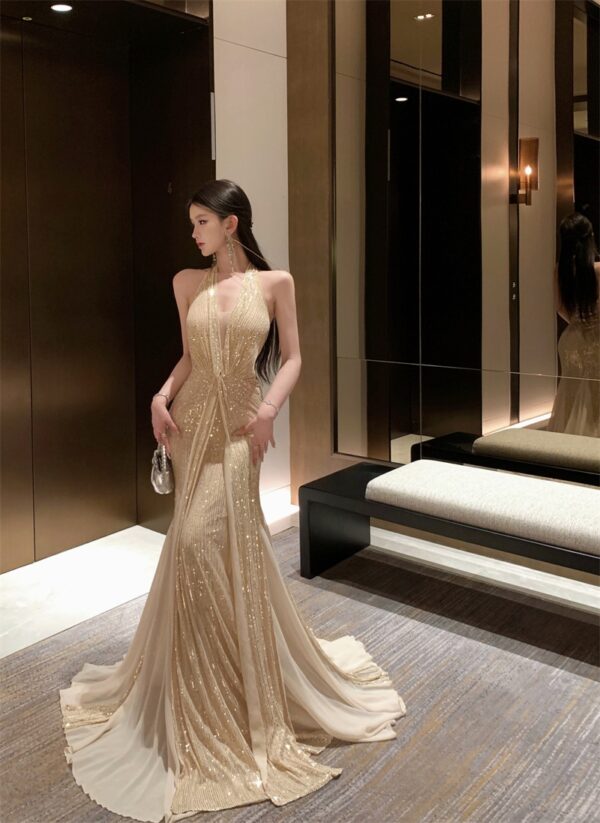 Mermaid Ji High-grade Fine Shining Neck dress Party Dress | 1149 - Image 3