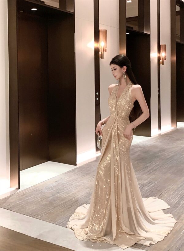Mermaid Ji High-grade Fine Shining Neck dress Party Dress | 1149 - Image 5