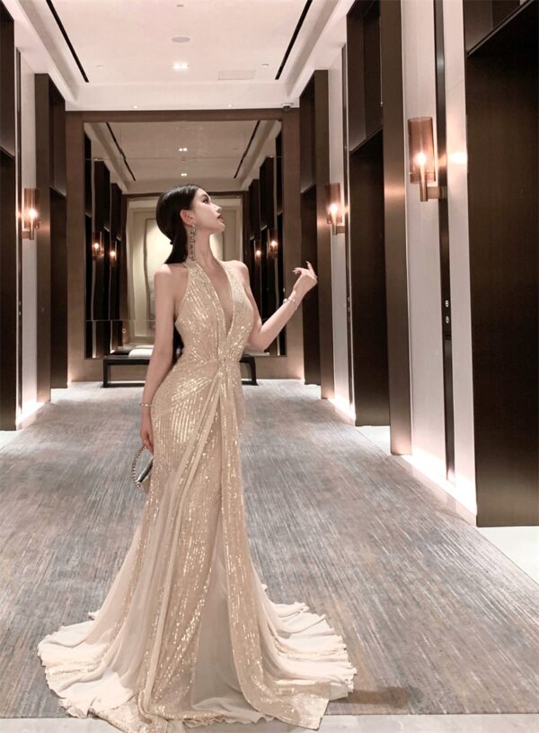 Mermaid Ji High-grade Fine Shining Neck dress Party Dress | 1149 - Image 6