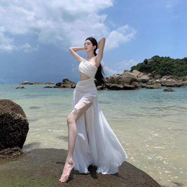 French style niche high-end cool off-shoulder waist dress for women | 1183 - Image 2