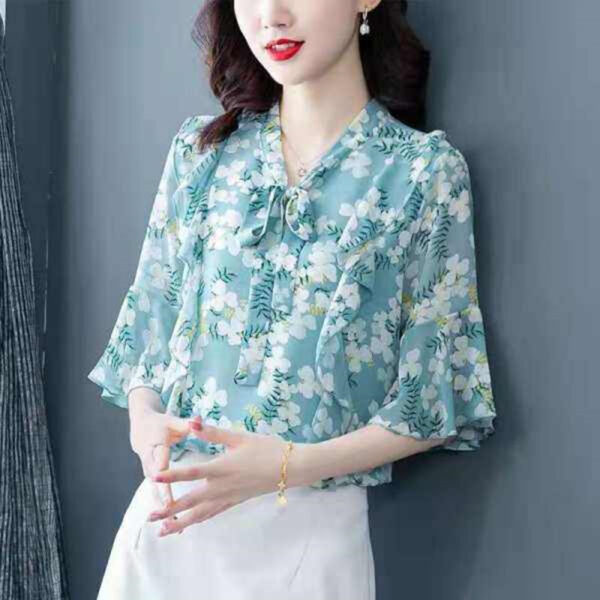 fashion temperament bell sleeve shirt top women's foreign style | 1171 - Image 3