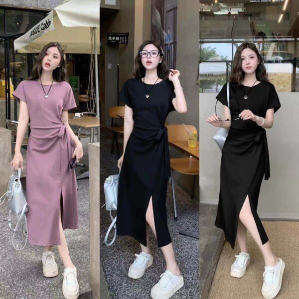 women's design strappy short-sleeved dress | 1155