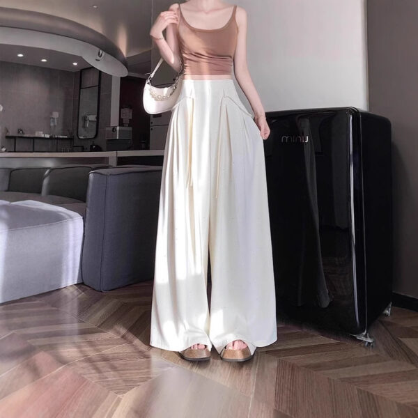 draped high-waisted slim wide-leg culottes mop pants | 1146 - Image 5