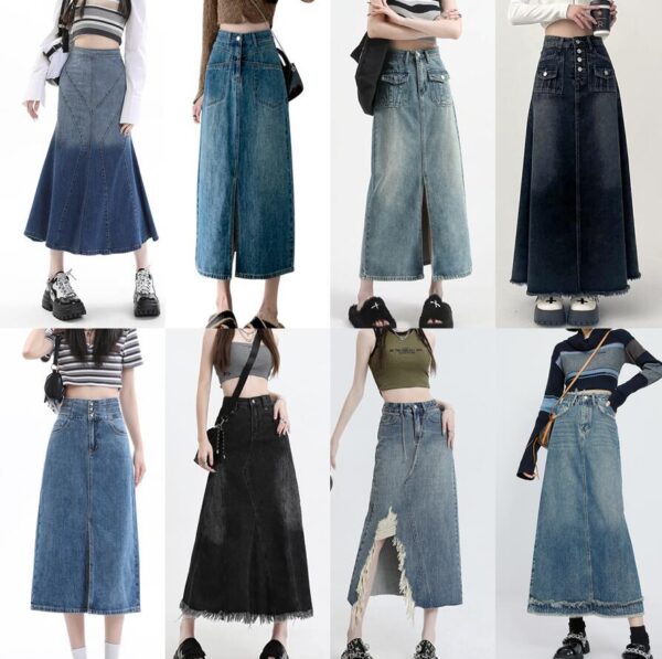 American all-match washed retro blue vintage hot girl raw edge distressed denim skirt  | 1156 - Image 3