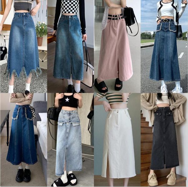 American all-match washed retro blue vintage hot girl raw edge distressed denim skirt  | 1156 - Image 2