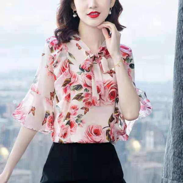 fashion temperament bell sleeve shirt top women's foreign style | 1171 - Image 4