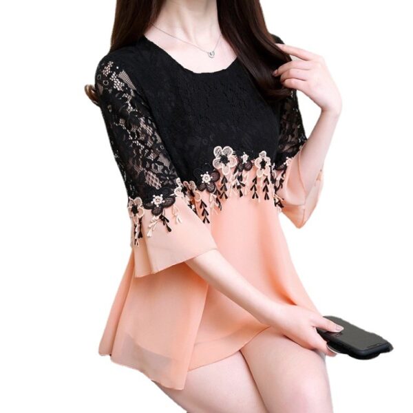 lace splicing chiffon shirt fat mm trumpet sleeve top | 1175 - Image 5