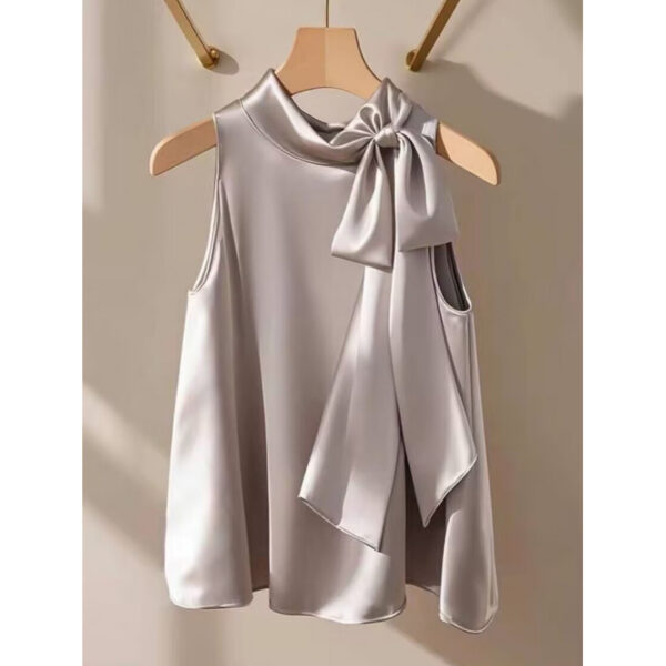 French Style Lightly Mature Niche Purple Satin Bow Shirt | 1190