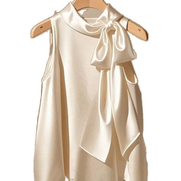 French Style Lightly Mature Niche Purple Satin Bow Shirt | 1190 - Image 5