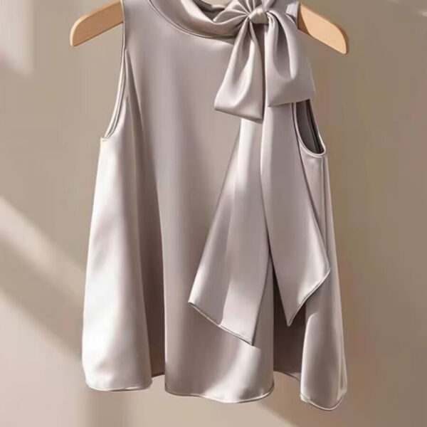 French Style Lightly Mature Niche Purple Satin Bow Shirt | 1190 - Image 3