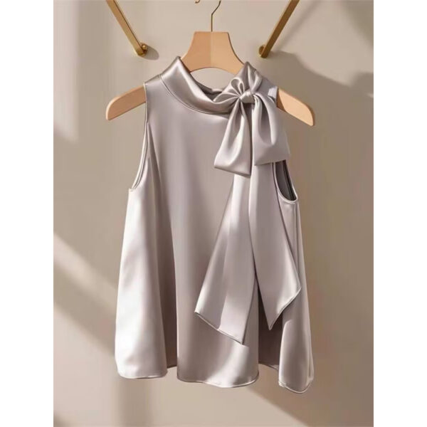 French Style Lightly Mature Niche Purple Satin Bow Shirt | 1190 - Image 2